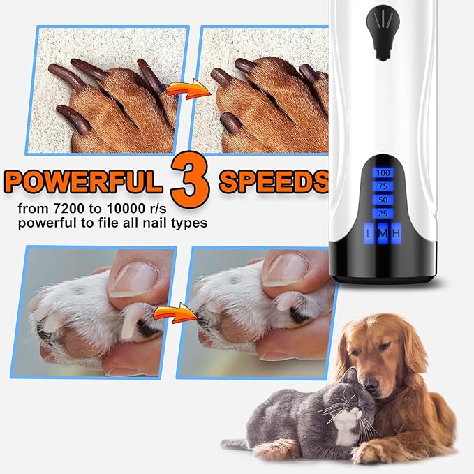 YABIFE Dog Nail Trimmers and Dog Nail Clippers Kit, Whisper Quiet Electric Grinder with Light, for Small, Medium, Large Dogs, Cats Toenail Grooming, 3 Speeds-Mewly Pet
