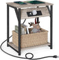 VASAGLE End Table with Charging Station, Small Side Table for Living Room, Bedroom, Nightstand with Outlets and USB Ports, Bedside Table with Storage Shelf, Heather Greige and Black