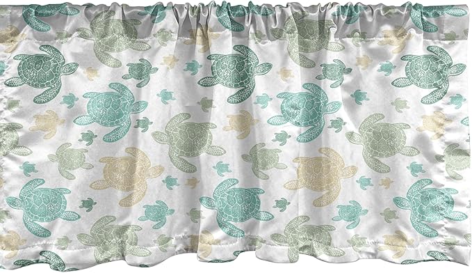 Ambesonne Turtles Window Valance, Illustration of Repeating Motifs of Animal Print in Assorted Tones, Curtain Valance for Kitchen Bedroom Decor with Rod Pocket, 54" X 18", Seafoam and Grey Yellow