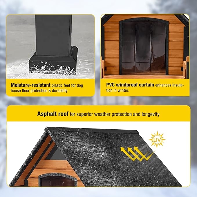 AIVITUVIN Outdoor Dog House with Anti-Chewing Iron Surround Insulated Liner Dog Kennel for Large Breed Dog Shelter Weatherproof (Brown 50.9" D x 37.4" W x 37.2" H)-Mewly Pet