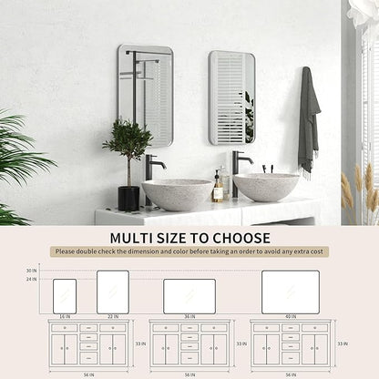 PAIHOME 16x24-Inch Brushed Nickel Bathroom-Vanity-Mirror for Wall - 304 Stainless Steel Silver Frame Bathroom Mirrors, Rectangle Farmhouse Mirror, Vertical Or Horizontal Hanging Modern Mirror