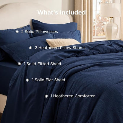 Bedsure King Size Comforter Set Navy - Bed in a Bag King Bedding 7 Pieces, Cationic Dyed Bed Set Gift for Family, Navy Soft Bedding for All Seasons Comforter with Sheets, Pillowcases & Shams
