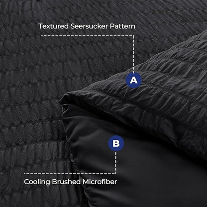 HYMOKEGE Black Twin Comforter Set Seersucker 5 Pieces, All Season Luxury Bed in a Bag for Bedroom, Bedding Set with Comforters, Sheets, Pillowcase & Sham