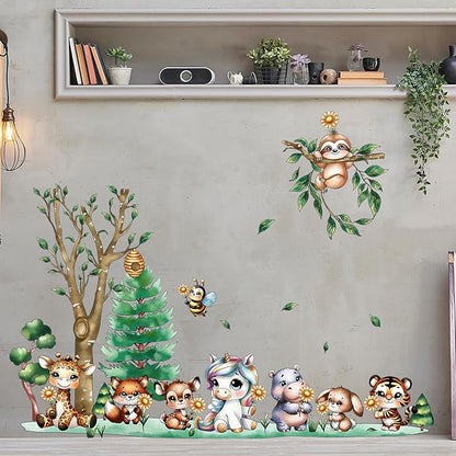 Jungle Animal Wall Stickers Forest Safari Wall Decals Kid Room Nursery Baby Bedroom Décor (Animal Chrysanthemum)