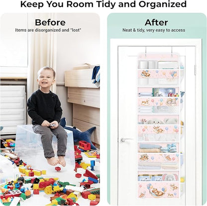 Clastyle Animals Over The Door Organizer Star Nursery Hanging Storage Organizer for Kids Clothes Diaper Toy Closet Door Hanging Shelf Storage for Bedroom Bathroom Pantry, Balloon, 5-Tier