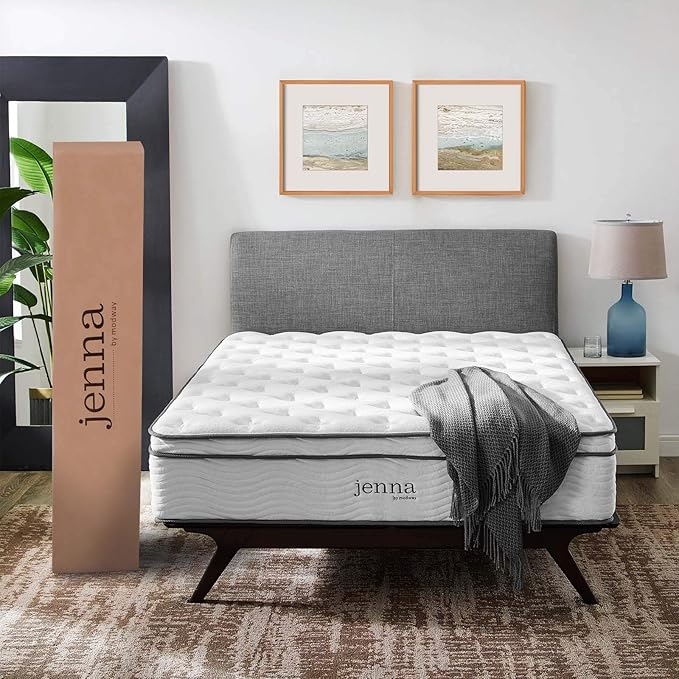 Modway Jenna 14” Innerspring and Memory Foam California King Mattress With Individually Encased Coils, White