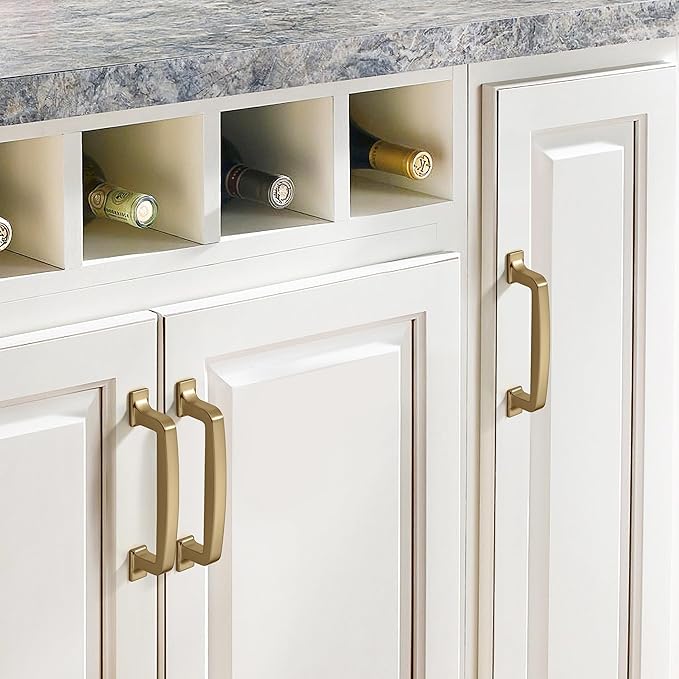 khtumeware 6 Pack 3-3/4Inch Kitchen Cabinet Handles Brushed Brass Cabinet Pulls Brushed Gold Drawer Pulls Kitchen Cabinet Hardware Kitchen Handles for Cabinets Cupboard Handles Drawer Handles