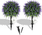 27.2" Artificial Lavender Topiary Set of 2 with Spike, Fake Plants Boxwood Balls Greenery Shrubs , Uv Resistant Artificial Push in Flowers Bushes for Outdoor Front Porch Decor, Home Faux Plants Indoor