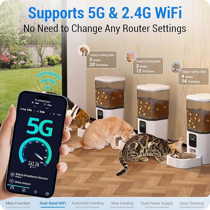 Automatic Cat Feeder with Slow Feed: 5G WiFi Automatic Dog Feeder with Smart APP Control, Auto Cat Food Dispenser with Alexa for Multiple Pets, Detachable for Easy Cleaning - 29 Cup（7L）-Mewly Pet