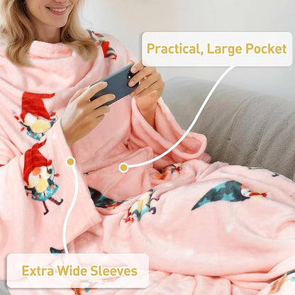 Catalonia Xmas Dwarfs Wearable Blanket with Sleeves and Foot Pocket – Ultra-Soft Warm Fleece Long Throw Snuggly Blanket for Sleeping & TV Time – Cozy Christmas Gift for Women & Men
