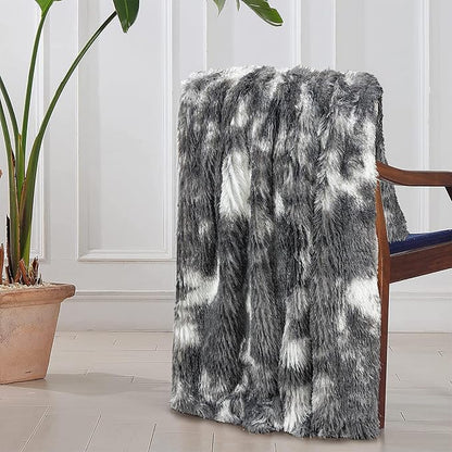 Tuddrom Decorative Extra Soft Faux Fur Blanket Twin Size 70" x 78",Solid Reversible Fuzzy Fluffy Cozy Plush Fleece Comfy Microfiber Blanket for Couch Sofa Bed,Tie Dye Grey