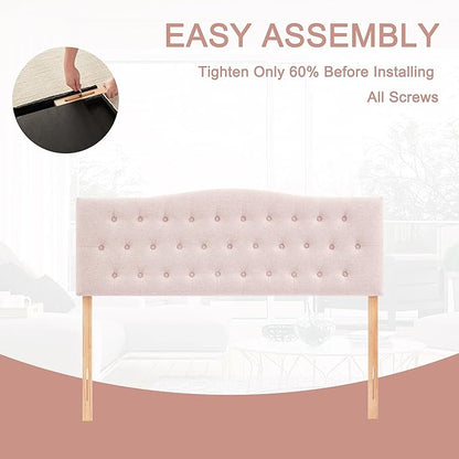 Tufted Upholstered Headboard King Size, Sturdy and Durable Solid Wood Bed headboard, Fabric Headboard Adjustable Height from 37” to 51”, Modern Button Diamond Design Head Board, Pink