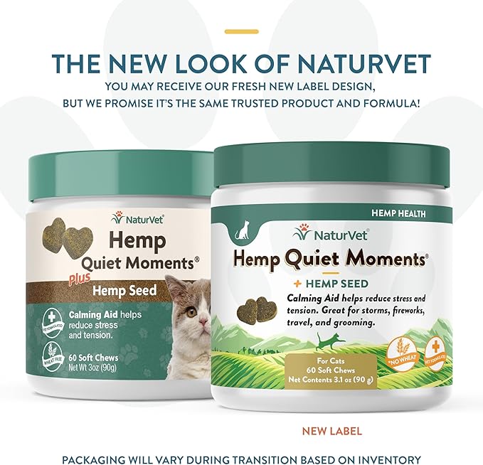 NaturVet Hemp Quiet Moments Plus Hemp Seed for Cats, 60 ct Soft Chews, Made in USA-Mewly Pet