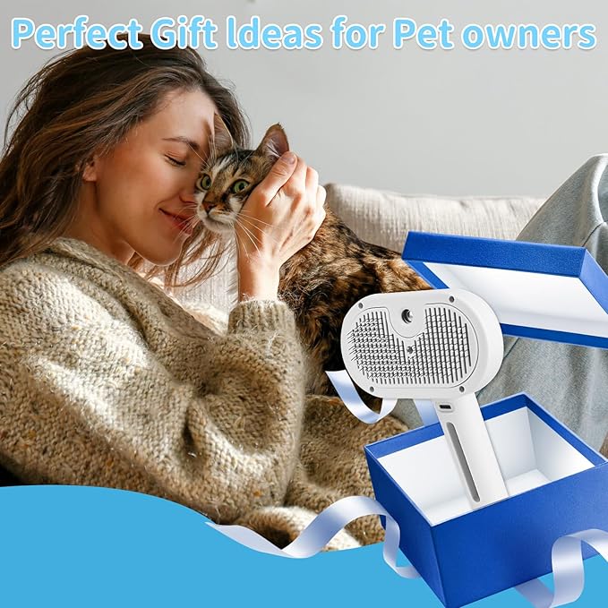 Dog Brush for Shedding, Cat Brushes for Indoor Cats, Cat Brush for Shedding - Pet Grooming Supplies with Steam, Hair Removal Comb Spray for Long-Haired Cats and Dogs (White)-Mewly Pet