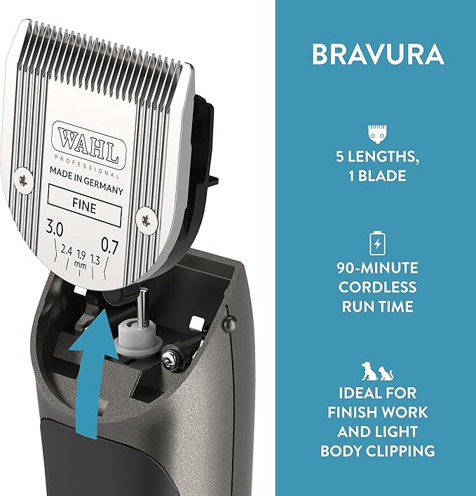 WAHL Professional Animal Bravura Lithium Ion Clipper - Pet, Dog, Cat, and Horse Corded/Cordless Clipper Kit, Gunmetal (41870-0425)-Mewly Pet