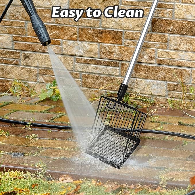 Metal Large Chicken Poop Scooper,3-in-1 Detachable Chicken Coop Scoop with Stainless Steel Telescopic Handle(22-41.9in),Multifunctional Metal Litter Scoop for Pooper Scooper-Mewly Pet