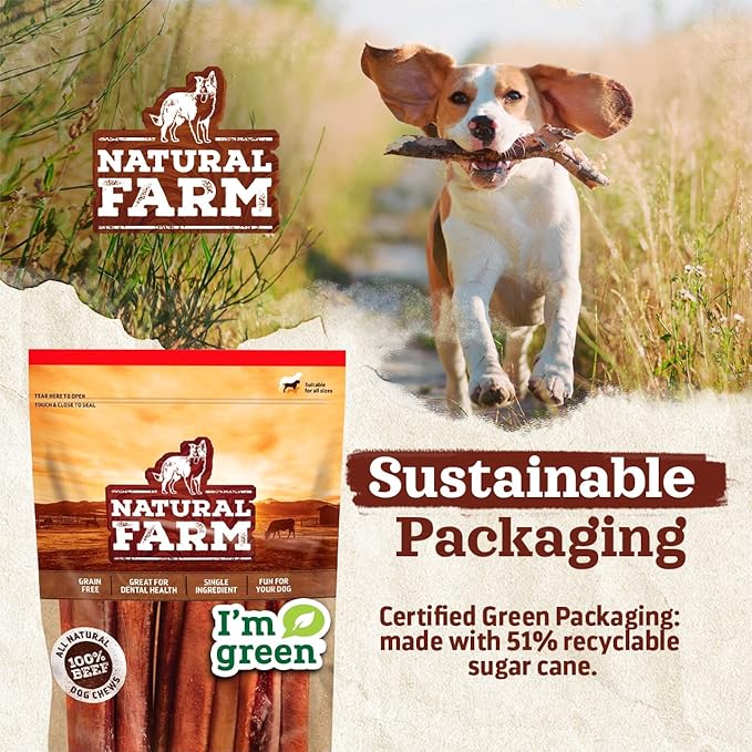 Natural Farm Collagen Sticks 6-Inch Dog Chews - Odor-Free, 95% Natural Collagen Supports Healthy Joints, Skin & Coat - Small, Medium Dogs – Lasts 20% More (6 inch, 5 Pack)-Mewly Pet