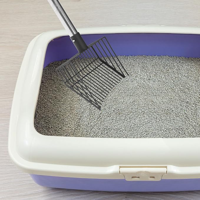 PUPTECK Fast Sifting Cat Litter Scoop - Long Handle Chicken Poop Scooper with Deep Shovel, Heavy Duty & Non-Stick Kitty Metal Litter Sifter, Chicken Coop Accessories-Mewly Pet