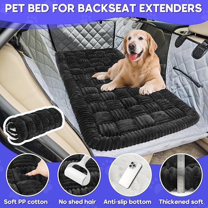 Dog Car Bed Mat, Non-Slip Backseat Extender Pet Blanket, Plaid Dog Bed for Trucks, Sedans & Large SUVs, Chew-Resistant Travel Pad for Dogs, Easy Clean & Scratch-Proof & Comfort (56"x28.7") Black-Mewly Pet