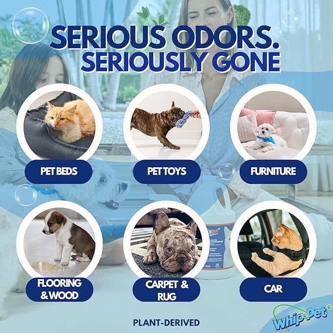 Whip-Pet Pet Odor Eliminator and Stain Remover - Enzymatic Cleaner for Dog Urine and Carpet Odor Eliminator - Pet Odor Remover - 128 fl oz / 3.78L-Mewly Pet