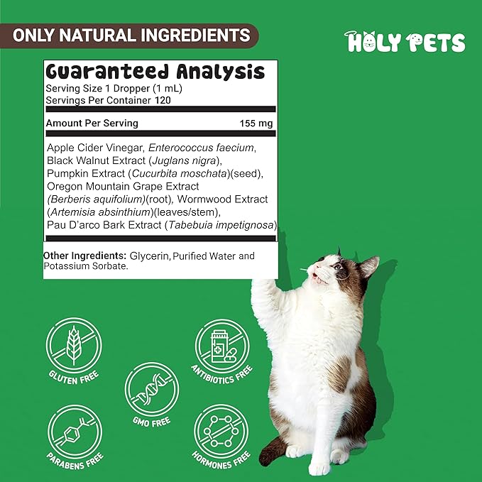 Herbal Gut Cleanse & Natural Parasite Support for Dogs & Cats with Probiotics – Promotes Digestive Health, Detox, and Wellness – 4oz Liquid Supplement for Pets – Made in The USA (4oz)-Mewly Pet