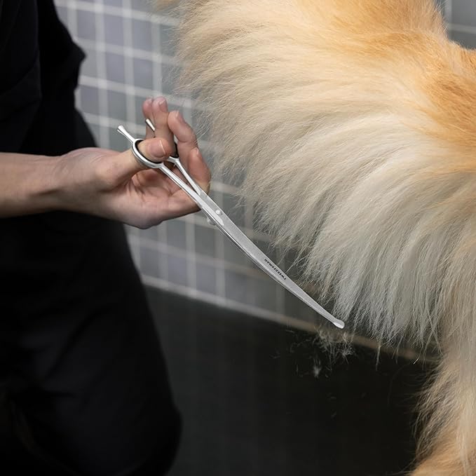 Tweezerman 9" Pet Grooming Scissors with Safety Round Tips, Professional Curved Grooming Shears for Medium to Large Dogs-Mewly Pet