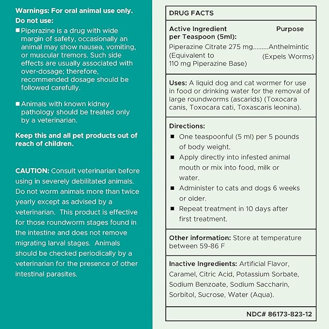 Dog and Cat Dewormer Liquid - 4 oz Wormer Solution to Paralyze and Expel Roundworms - Kitten and Puppy Dewormer-Mewly Pet