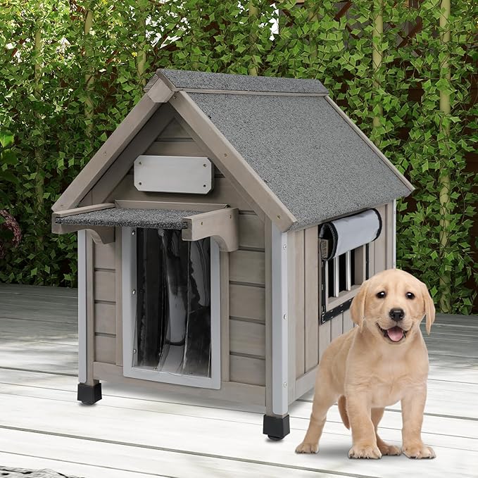 Dog House Outdoor Indoor Waterproof for Small Dog with Anti-Chewing Iron Frame, Raised Feet, Weatherproof Doghouse Kennel Puppy Shelter with Removable Floors(18" L*28.5" W*24" H)-Mewly Pet