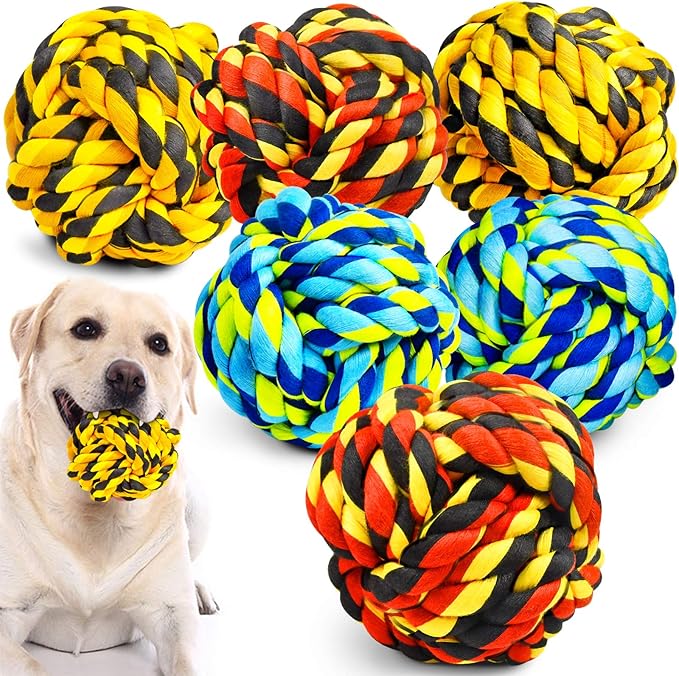 SHARLOVY Dog Toys for Aggressive Chewers, Dog Balls for Large Breeds, Heavy Duty Cotton Rope Chew Toys with Tough Twisted for Medium Breeds, 6 Pack Indestructible Chew Toys-Mewly Pet