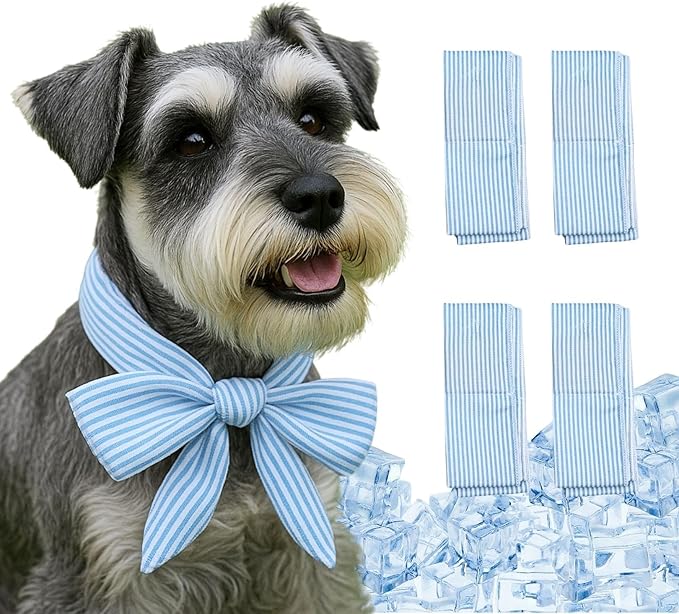 4pcs Cooling Scarf for Pets,Summer Cooling Scarves Keep Cats and Dogs Cool, Reused,Rrecycled,Suitable for Dogs (4pcs-Blue Stripe)-Mewly Pet