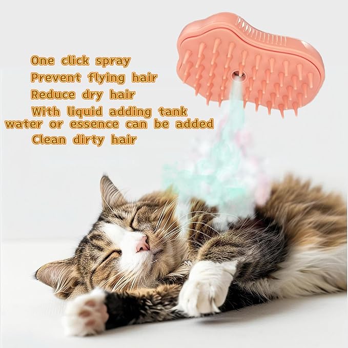 Cat Steam Brush,3 In1 Spray Cat&Dog for Hair Shedding and Cleaning,Silicone Spa Massage Pet Steamer Brushes with Misting Bathing&Dry Cleaning,Pet Grooming Steam Comb-Mewly Pet