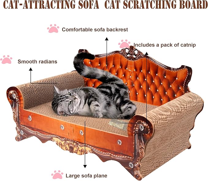 Sofa Shaped Scratching Couch,Thick Scratching Cardboard, Lounge Bed for Indoor Rest&Play, Sofa Scratcher Pad (21.2" L X 12.2 "W X 11.8" H)-Mewly Pet