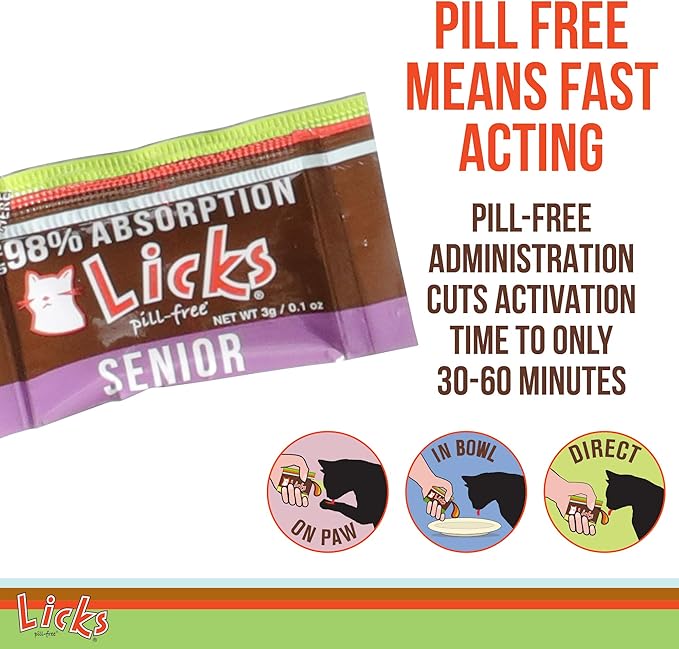 Licks Pill-Free Senior Cat - Joint Support & Digestion Supplement for Senior Cats - Immunity Vitamins & Heart Health Supplements for Older Cats - Gel Packets - 30 Use-Mewly Pet