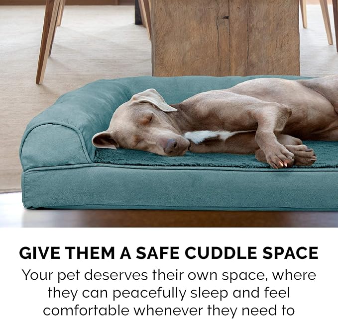 Furhaven Cooling Gel Dog Bed for Large Dogs w/ Removable Bolsters & Washable Cover, For Dogs Up to 125 lbs - Plush & Suede Sofa - Deep Pool, Jumbo Plus/XXL-Mewly Pet