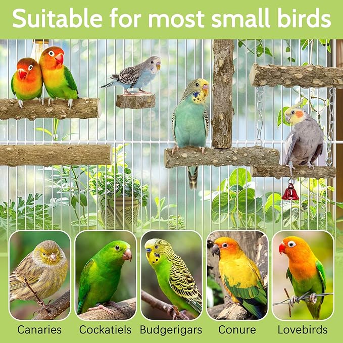 BNOSDM Natural Wood Bird Ladder Perch 6Pcs Parrot Stand Branches Climbing Chewing Stick Parakeet Swing Toys Cage Accessories Paw Grinding Fork Sets for Lovebirds Cockatiels Conure Budgies-Mewly Pet