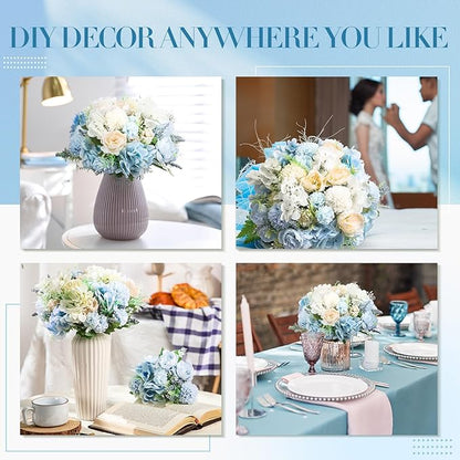Tigeen Artificial Flowers Artificial Peonies Silk Flowers Faux Peony Fake Peony Silk Hydrangea Bouquet for Wedding Table Centerpiece Floral Vase Decor(White,Blue,12 Bundles)