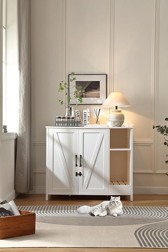 Cat Litter Robot Enclosure,for Placing Litter Robot 3/4,Power Outlet and Dog-Proof Shelf for Litter Robot Cabinet,Litter Collector for Automatic Litter Box Enclosure,Cloud White-Mewly Pet