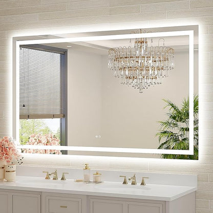 60x36 Large LED Bathroom Mirror with Lights, Brighter Backlit + Front Lit, Tempered Glass, Dimmable, Multiple Light Modes, Anti-Fog Lighted Bathroom Vanity Mirror for Wall, Memory Function