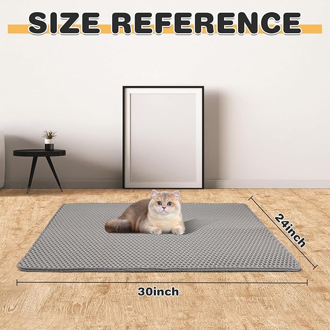 Cat Litter Mat Double Layer Waterproof Urine Proof Trapping Mat 1 Pack (Gray, 30x24 Inch)-Mewly Pet