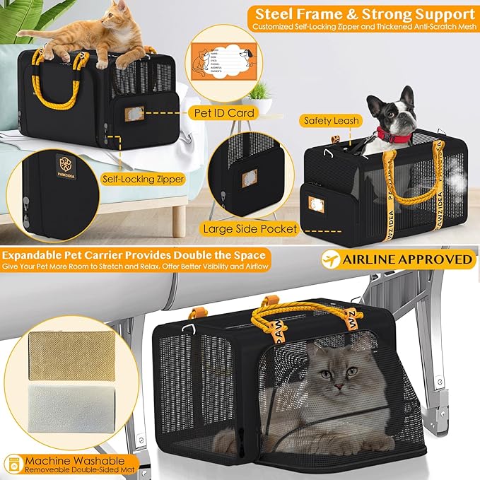 PAWZIDEA Double Pet Stroller with 2 Detachable Carriers, Portable Dog Crate for Car Travel & TSA-Approved Expandable Cat Carrier, Foldable Lightweight Jogger Stroller for 2–4 Cats or Small/Medium Dogs-Mewly Pet