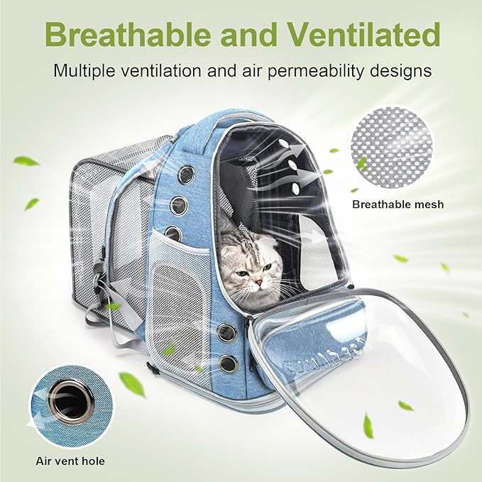 Expandable Cat Backpack,Cat Bubble Backpack Carrier for Carrying Cats, Pets and Small Dogs,Airline-Approved,Designed for Travel, Hiking, Walking,Car （Blue-Mewly Pet