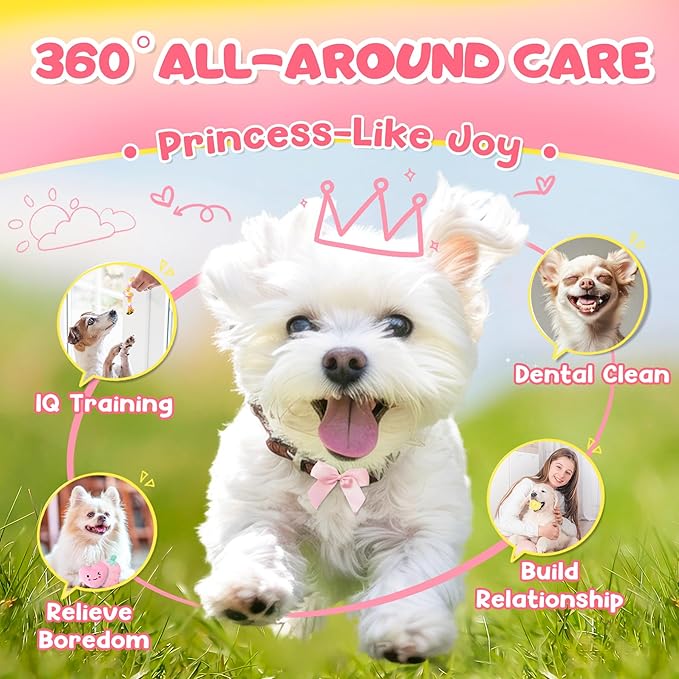 KIPRITII 25-Pack Pink Dreamy Dog Toy Set for Small Female Puppies - Includes Sweet Rope Toys, Chew Toys, Cute No-Stuffing Squeaky Dog Toy for Boredom and Teething-Mewly Pet