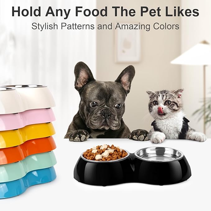 Stainless Steel Dog Bowls Set – Dual Non-Slip Pet Dishes with 2 Small (1 Cup*2) Bowls & Durable Resin Stand – Food & Water Feeder for Puppies, Cats, and Medium Dogs – Black-Mewly Pet