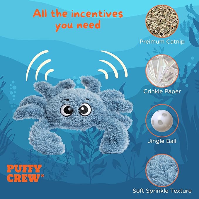 Interactive Catnip Cat Plush Toy, Ocean Theme, 5'', for All Breed Size Cats (Crab)-Mewly Pet