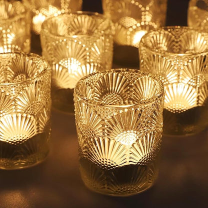 Woho 12Pcs Clear Votive Candle Holders Glass, Glass Tealight Candle Holder for Table Centerpiece, Vintage Tea Lights Candle Holder Decor for Wedding Table, Birthday Christmas Party