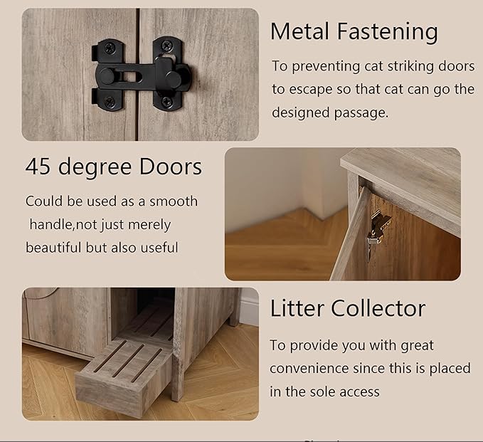 Cat-Faced Doors Cat Litter Robot Enclosure,Automatic Litter Box Enclosure for Litter Robot 3/4,Power Outlet for Litter Robot Cabinet,Litter Collector,Dog-Proof Adjustable Shelf,Grey-Mewly Pet