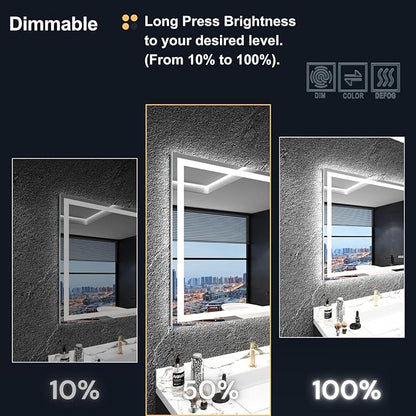 LED Bathroom Mirror with Lights 28"x 32", Front Lit and Backlit Mirror Bathroom,Stepless Dimmable,Anti-Fog, Shatter-Proof, Memory, Lighted Vanity Mirror (Horizontal/Vertical)