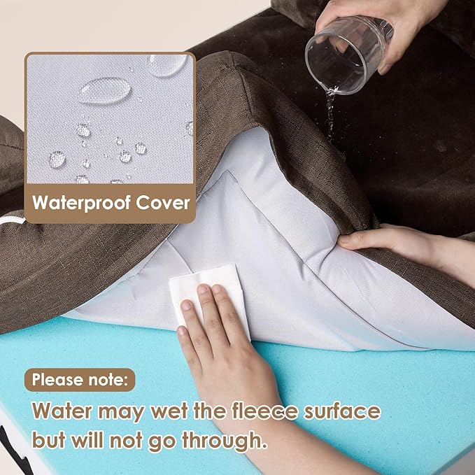 EHEYCIGA Orthopedic Dog Bed for Small Dogs, Waterproof Memory Foam Small Dog Beds with Sides, Non-Slip Bottom and Egg-Crate Foam Medium Pet Couch Bed with Washable Removable Cover, Brown-Mewly Pet