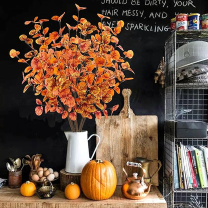 12pcs Artificial Eucalyptus Leaves Stems 30" Faux Fall Leaf Spray Plants Branches Autumn Decorations for Home Floral Arrangements Farmhouse Table Centerpiece Thanksgiving Decor
