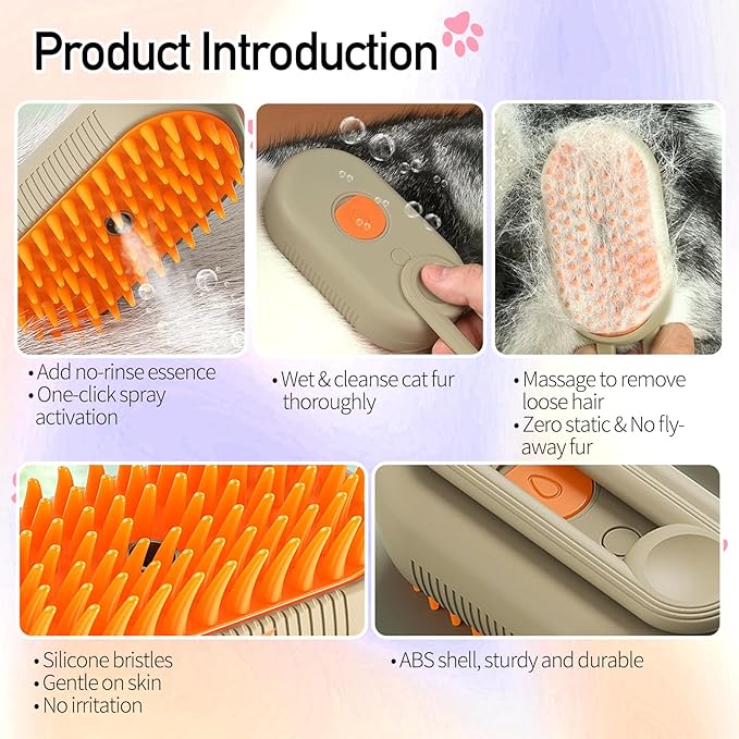 Steam Pet Brush, Steaming Cat Brush, 2025 New 3 in 1 Pet Steam Groomer Brushes, Lifweb-E-Comb,Massaging and Cleaning Hair Removal Multifunctional for Cats and Dogs.(Orange 1Pcs)-Mewly Pet